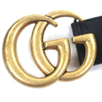 Gucci Double Wide Belt Leather GG Marmont Buckle Black Gold — view 9