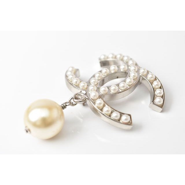 Chanel Brooch Pin Coco Mark Rhinestone Pearl Silver — view 2