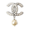 Chanel Brooch Pin Coco Mark Rhinestone Pearl Silver