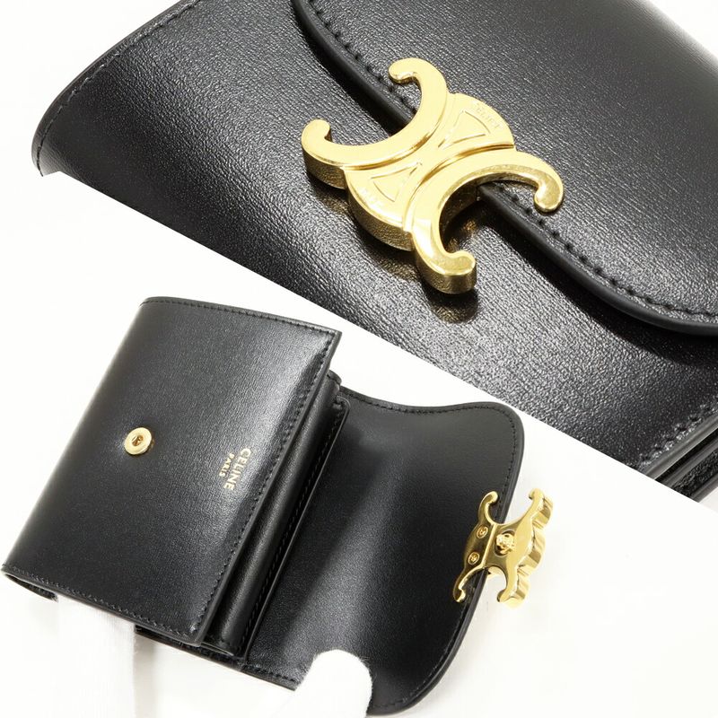 Celine Bifold Wallet With Coin Purse Triomphe Small Flap Shiny Calfskin — view 6