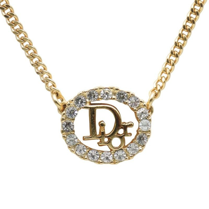 Christian Dior Necklace Metal Rhinestone Gold CD Logo GP Accessories — view 2
