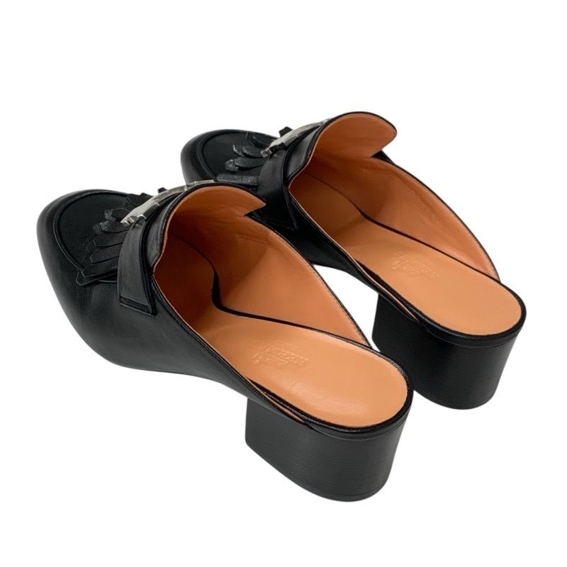 Hermes Cheilly Loafer Leather Shoes Black Silver Hhardware Constance — view 4
