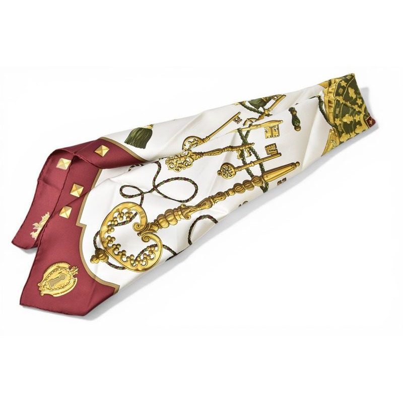 Hermes Scarf Carre 90 les Cles Key Pattern Silk Gold White Vintage — view 3