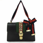 Gucci Shoulder Bag Sylvie Small Webline Leather Black Gold Hardware