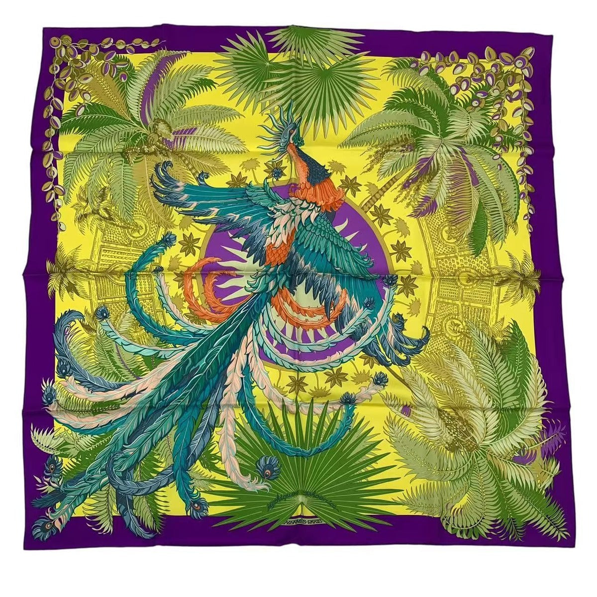 Hermes Carre 90 Mythiques Phoenix Silk Scarf Purple — view 2