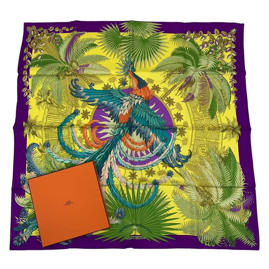 Hermes Carre 90 Mythiques Phoenix Silk Scarf Purple