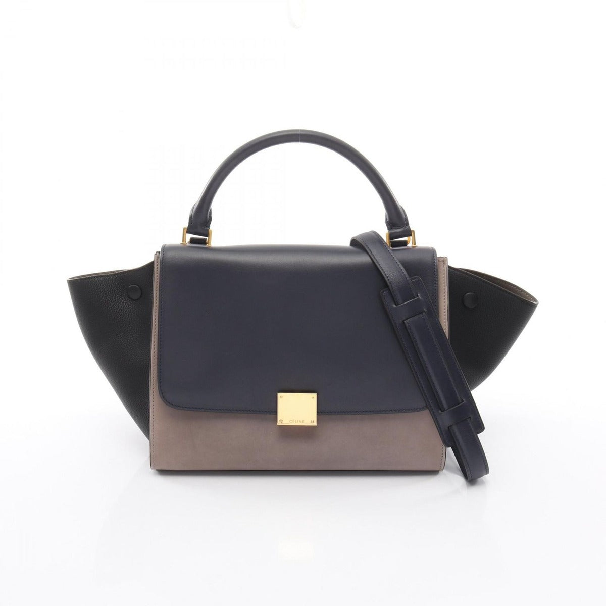 Celine Handbag Trapeze Small Navy Black Grey Leather Gray.