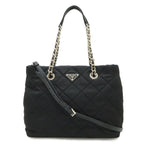 Prada Tessuto Triangle Logo Chain Shoulder Bag 2-Way Quilted Nylon Nero Black