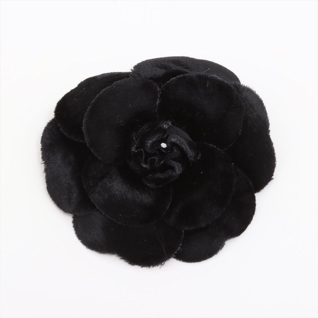 Chanel Camellia Fabric Corsage Brooch Black