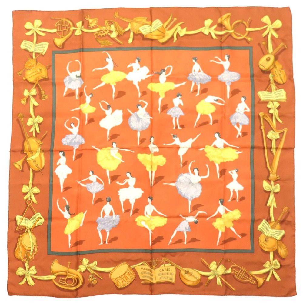 Hermes Carre 90 la Dance Silk Brown Scarf