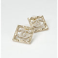 Chanel Earrings Gold Coco Mark Square Quilted Rhinestone