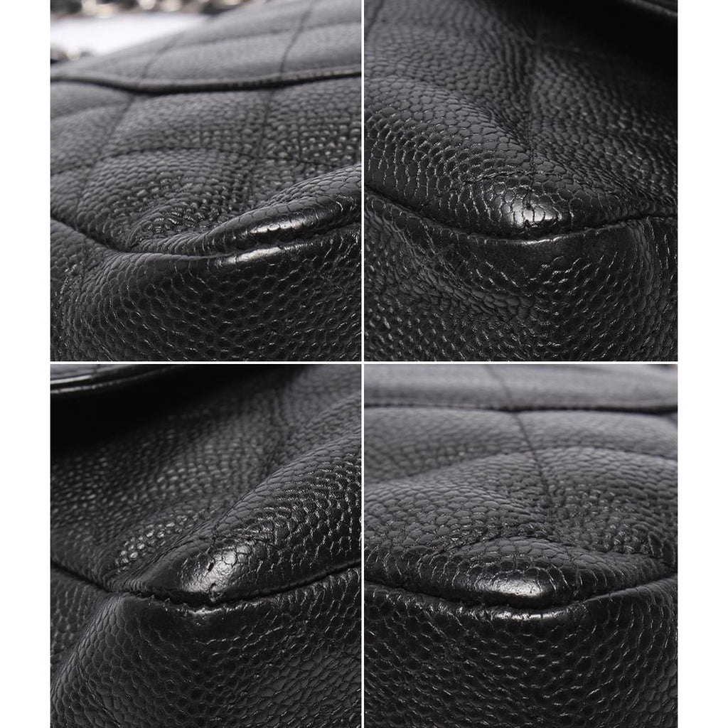 Chanel Chain Shoulder Bag Double Flap Silver Caviar Leather 16 Maxi Quilted 30 — view 5