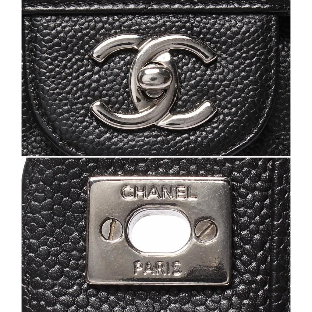 Chanel Chain Shoulder Bag Double Flap Silver Caviar Leather 16 Maxi Quilted 30 — view 6