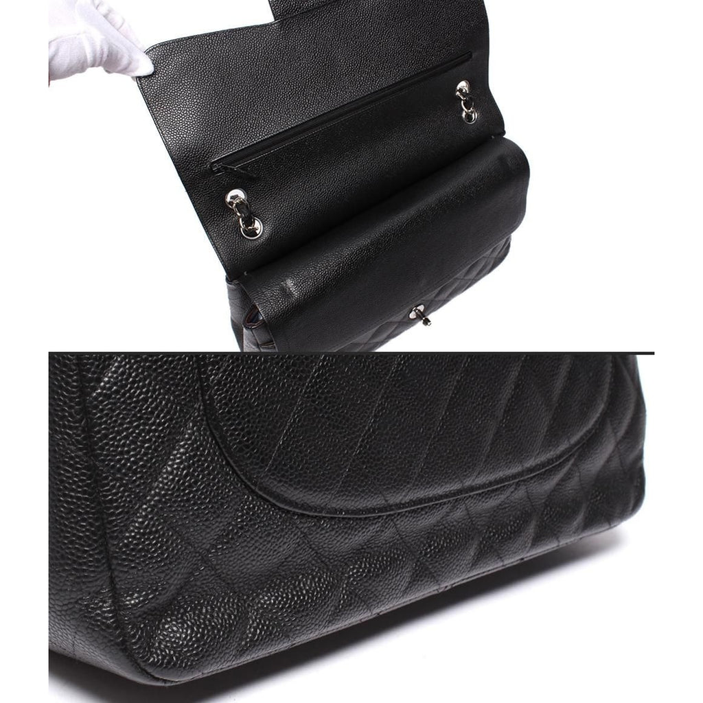 Chanel Chain Shoulder Bag Double Flap Silver Caviar Leather 16 Maxi Quilted 30 — view 8