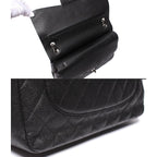 Chanel Chain Shoulder Bag Double Flap Silver Caviar Leather 16 Maxi Quilted 30 — view 8