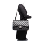 Chanel Chain Shoulder Bag Double Flap Silver Caviar Leather 16 Maxi Quilted 30 — view 9