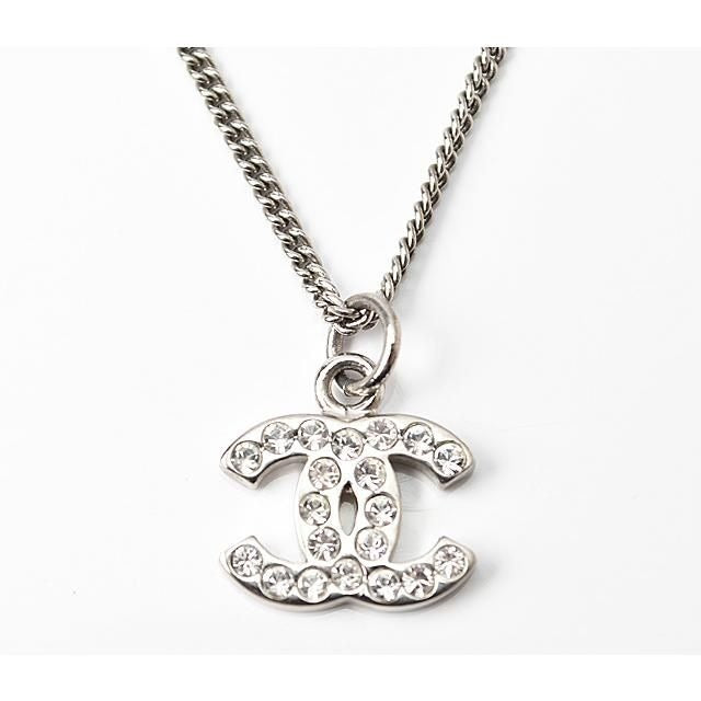 Chanel Coco Mark CC Rhinestone Silver White