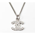 Chanel Coco Mark CC Rhinestone Silver White