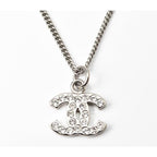 Chanel Coco Mark CC Rhinestone Silver White