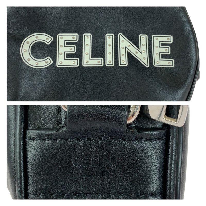 Celine Dancing Kid Logo Studded Black White Silver Hardware Leather Ddj38 — view 4