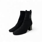 Hermes Voltige Boots Short Shoes Fabric Leather Black Knit