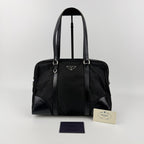 Prada Shoulder Bag Black Nylon Leather Vintage