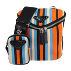 Prada Shoulder Bag 2 Vh147 Canvas Leather Orange Blue Ivory Black Silver