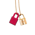 Hermes Kelly PM Pendant Necklace Gold Pink Plated Veau Swift
