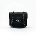 Chanel Bag Shoulder Caviar Leather Black Silver Quilted Half