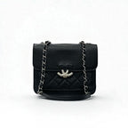 Chanel Bag Shoulder Caviar Leather Black Silver Quilted Half