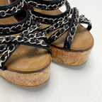 Chanel Chain Cork Wedge Sandals 3412 Black — view 5