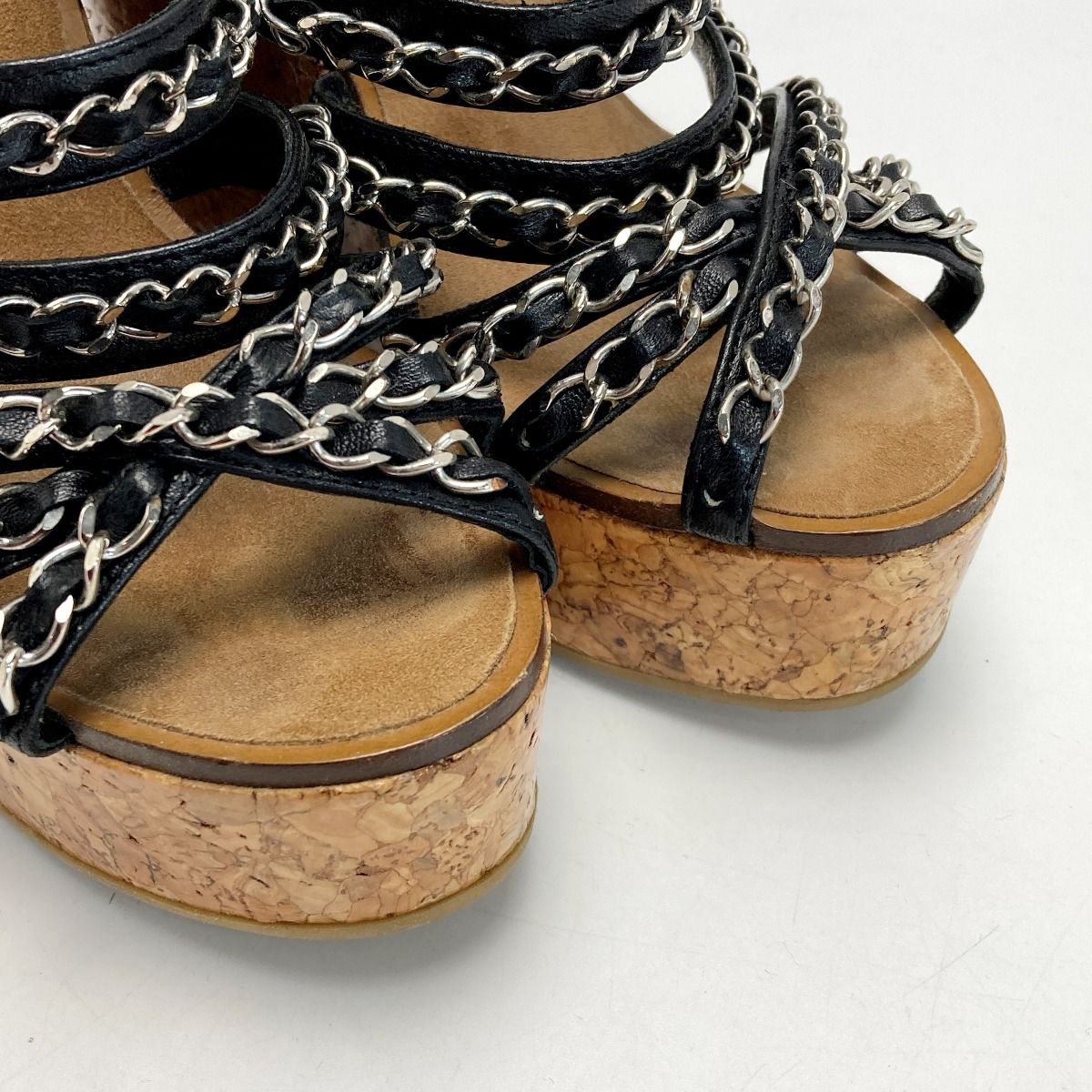 Chanel Chain Cork Wedge Sandals 3412 Black — view 5