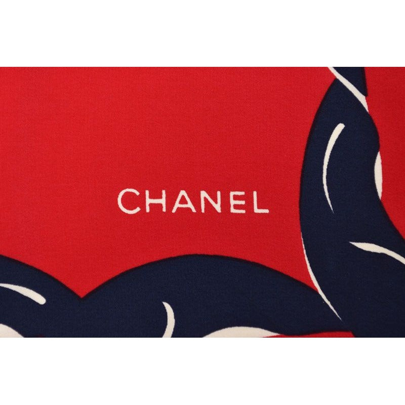 Chanel Scarf Shawl Vintage Coco Mark Chain Pattern Silk White Red — view 3