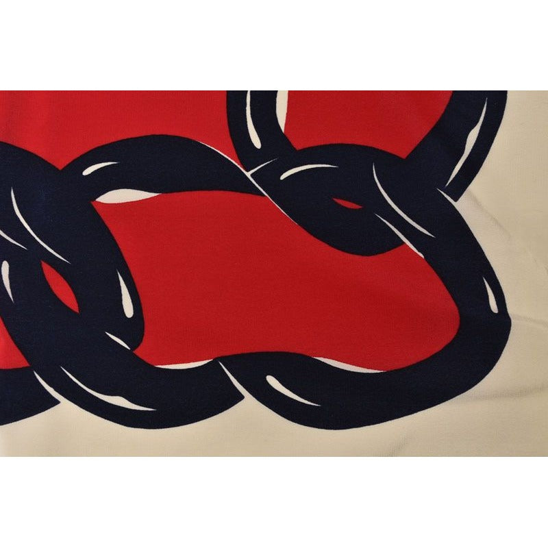 Chanel Scarf Shawl Vintage Coco Mark Chain Pattern Silk White Red — view 8
