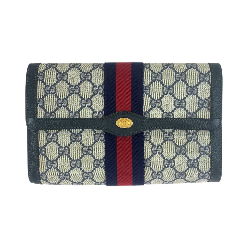 Gucci Sherry Line Navy Red GG Supreme Canvas 67 014 Clutch