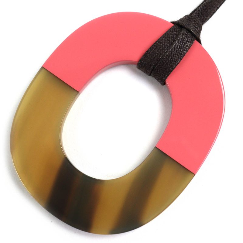 Hermes Ism Bicolor Pendant Necklace Buffalo Horn Lacquer Wood Beige Pink — view 6