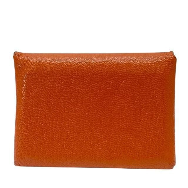 Hermes Calviduo Card Case Coin Pass Purse Foldable Chevre Orange