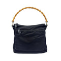 Gucci Bamboo Leather Canvas Black Handbag Silver