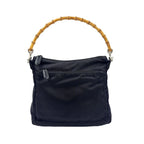 Gucci Bamboo Leather Canvas Black Handbag Silver