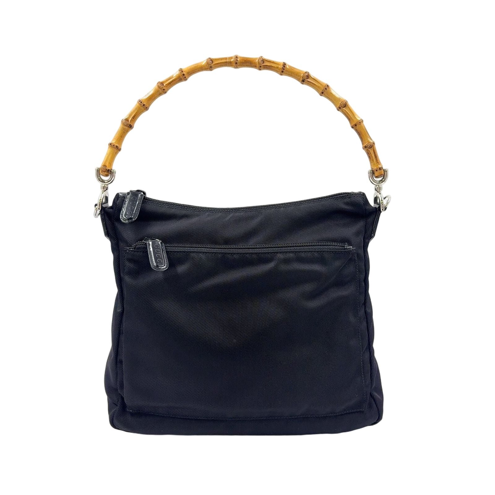 Gucci Bamboo Leather Canvas Black Handbag Silver