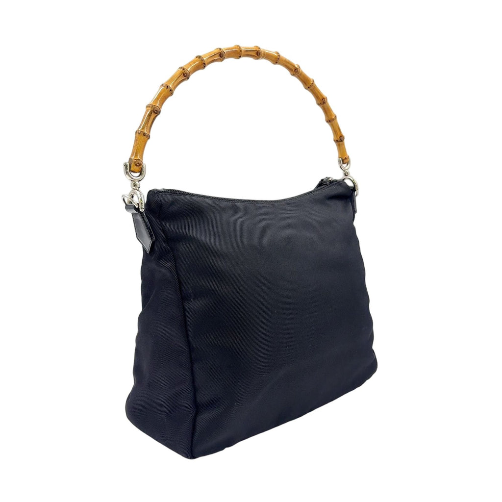 Gucci Bamboo Leather Canvas Black Handbag Silver — view 2