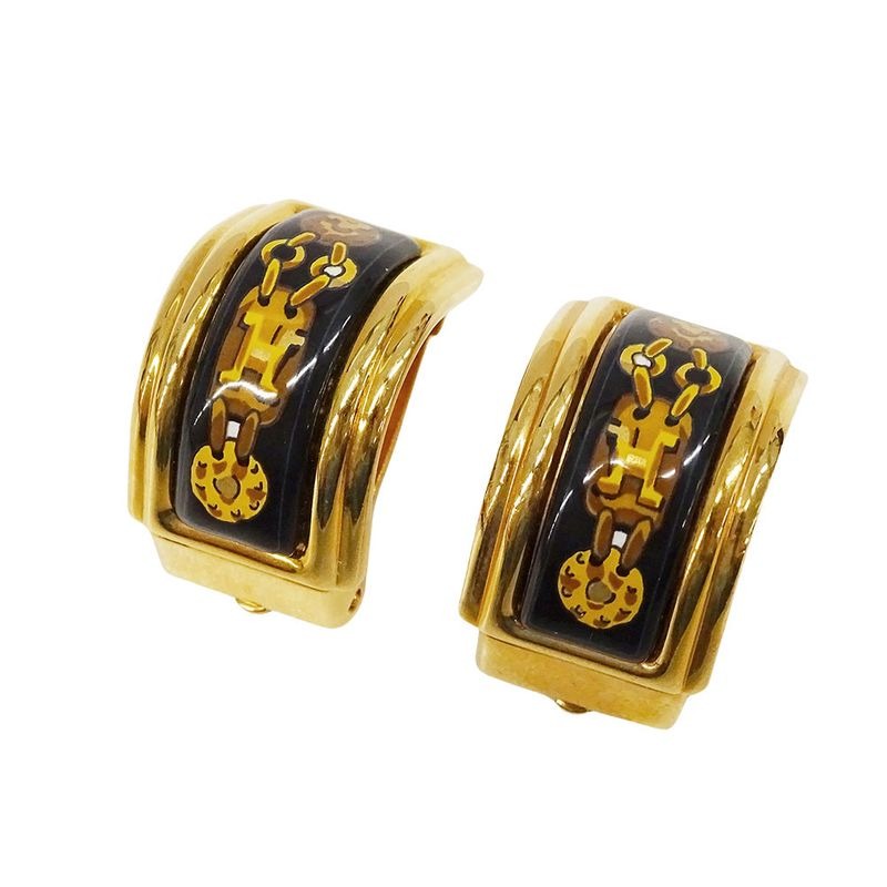 Hermes Earrings ed Emile Black Gold Accessory For Both Ears Large