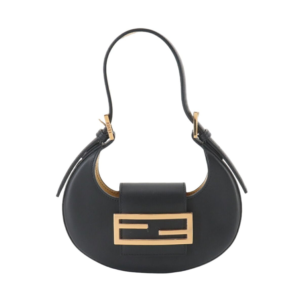Fendi Cookie Mini Hand Bag Leather Black Gold