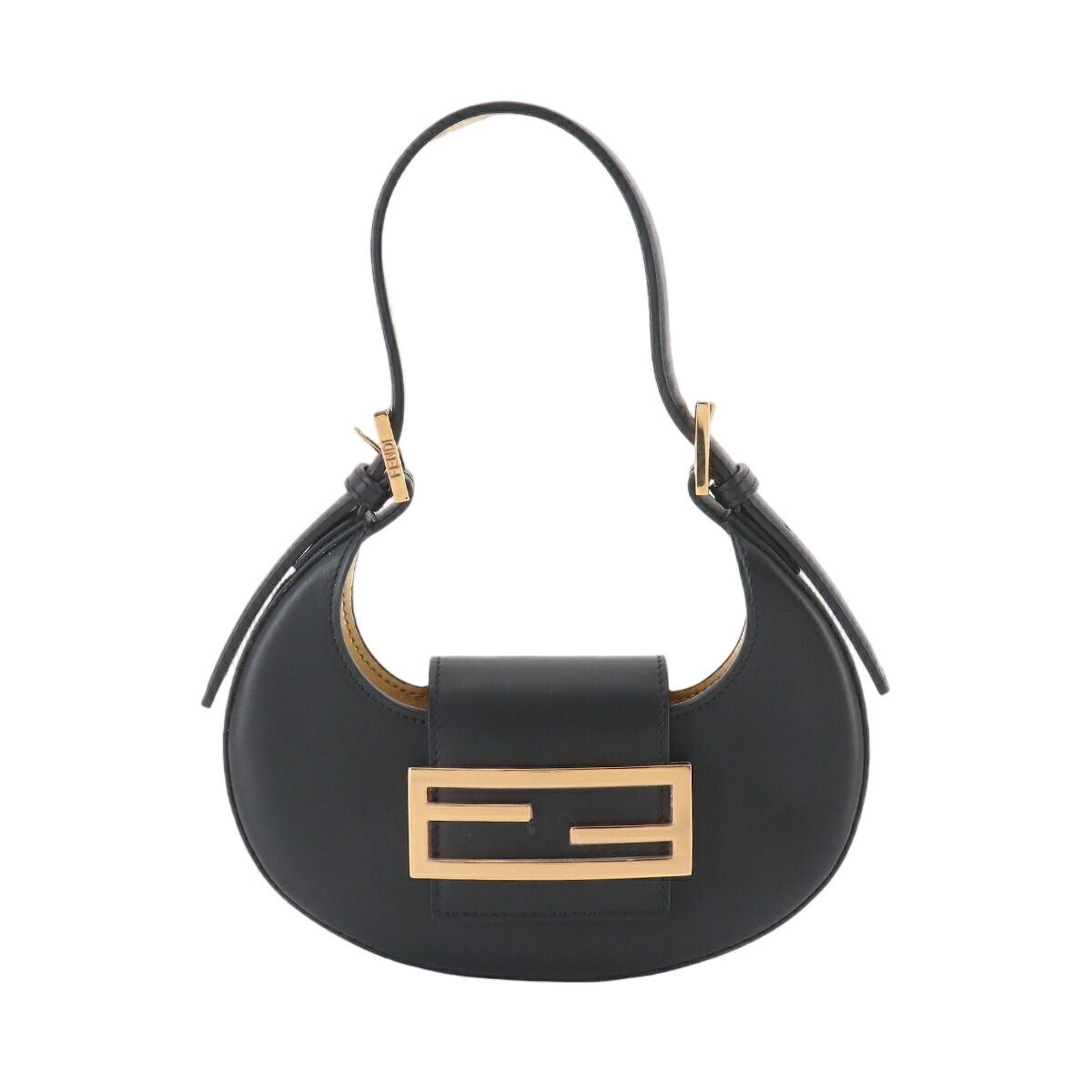 Fendi Cookie Mini Hand Bag Leather Black Gold