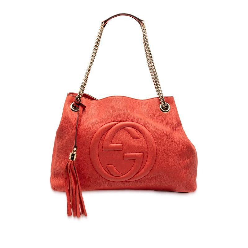 Gucci Soho Chain Shoulder Bag Handbag Orange Red Leather — view 2