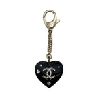 Chanel Key Holder Heart Charm Coco Mark Stone Black 2022 AW