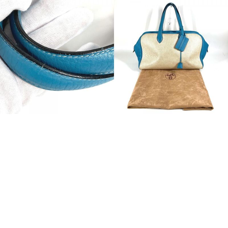 Hermes Boston Bag Victoria 43 Toile Ash Blue Jean — view 9
