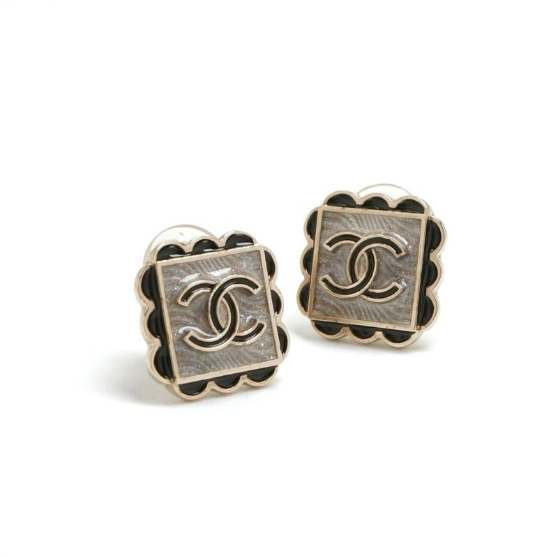 Chanel Earrings Gold Black Gray Coco Mark — view 2