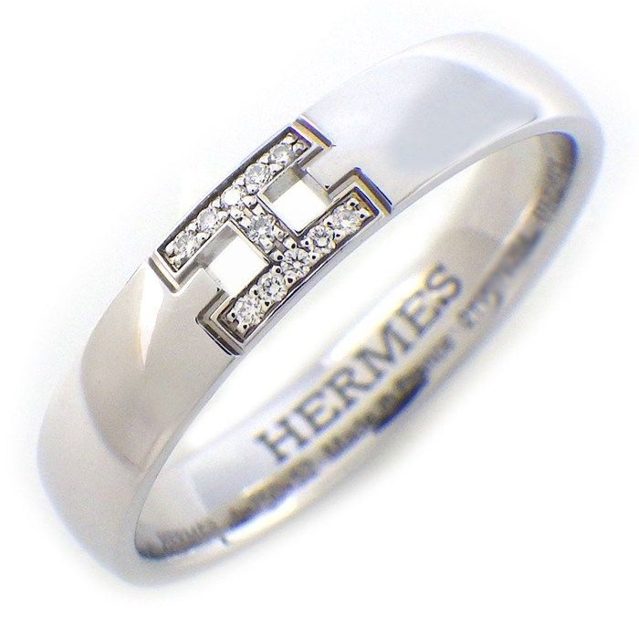 Hermes Ring Hella Cles Motif Points Diamond Total 18k White Gold 52
