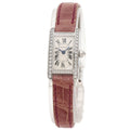 Cartier Mini Tank American Watch 18K White Gold Leather Diamond